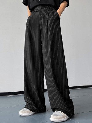 Men's Vertical Striped Pleated Casual Pants