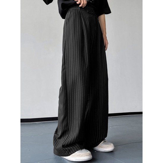 Men's Vertical Striped Pleated Casual Pants