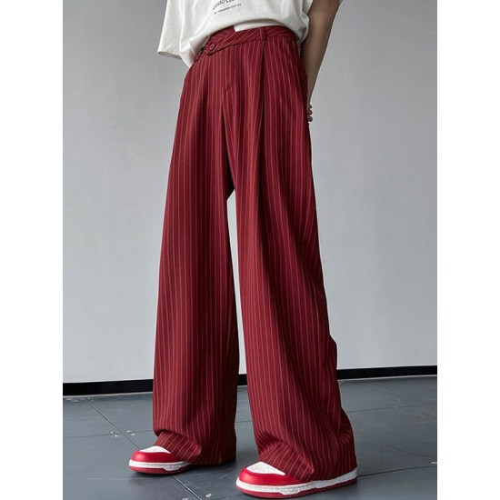 Men's Vertical Striped Pleated Casual Pants