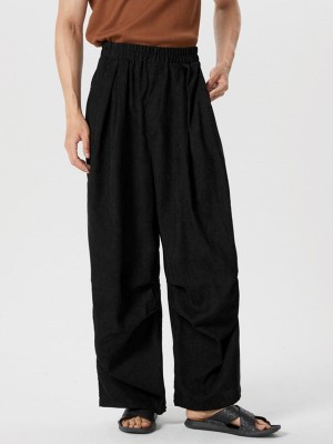 Men's Solid Corduroy Casual Wide Leg Pants