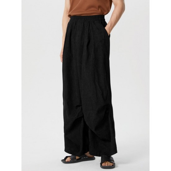 Men's Solid Corduroy Casual Wide Leg Pants