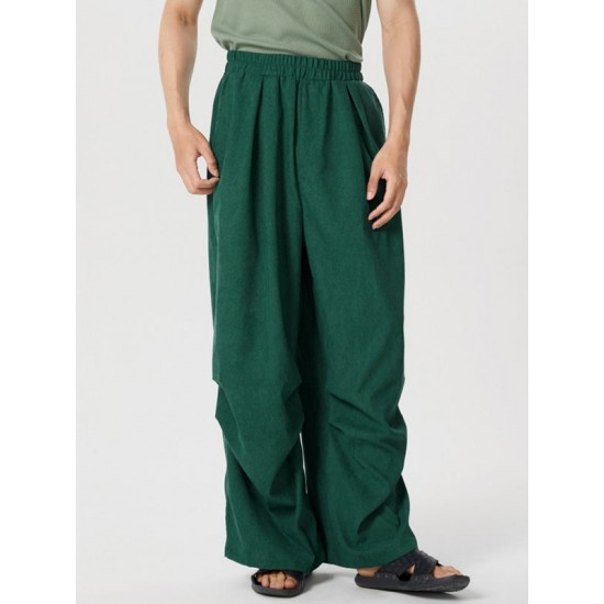 Men's Solid Corduroy Casual Wide Leg Pants