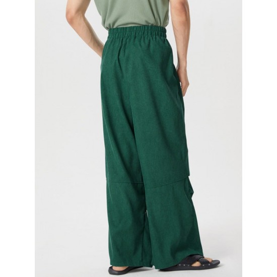 Men's Solid Corduroy Casual Wide Leg Pants