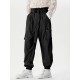 Men's Solid Elastic Cuff Cargo Pants With Belt