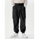 Men's Solid Elastic Cuff Cargo Pants With Belt