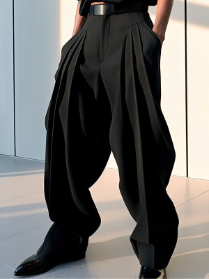 Men's Solid Color Pleated Casual Pants