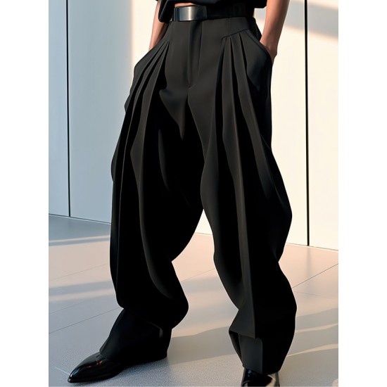 Men's Solid Color Pleated Casual Pants