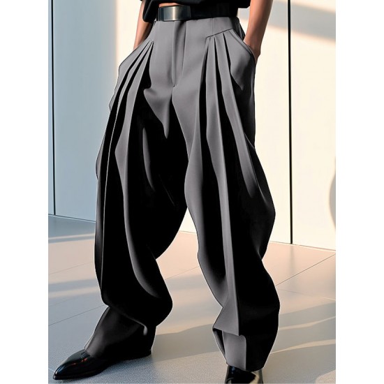 Men's Solid Color Pleated Casual Pants