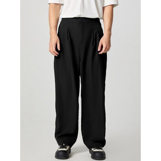 Men's Solid Color Pleated Casual Pants