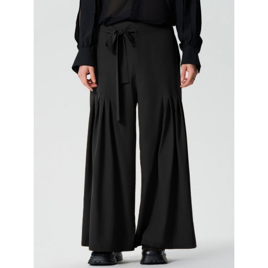 Men's Solid Pleated High Waist Casual Pants