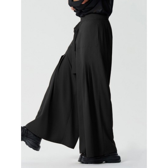 Men's Solid Pleated High Waist Casual Pants