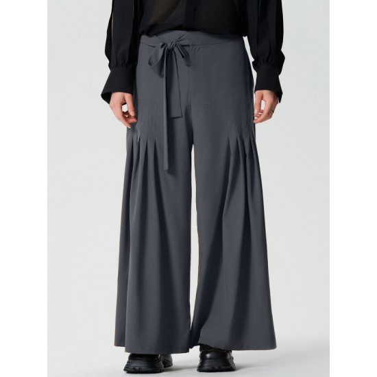Men's Solid Pleated High Waist Casual Pants