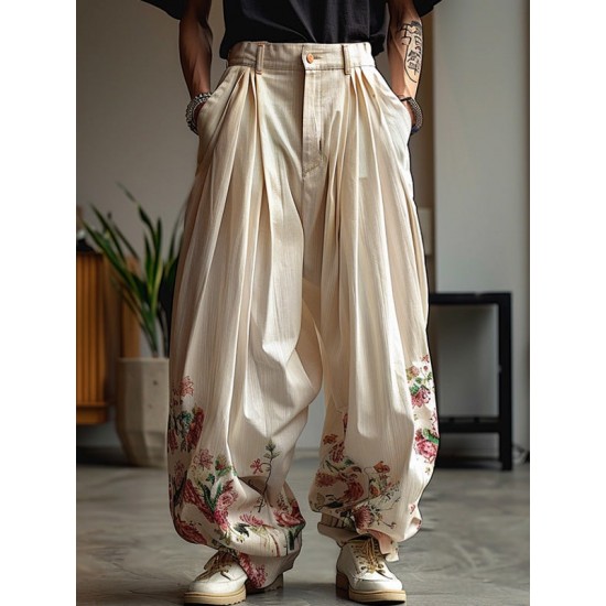 Men's Floral Print Wide Leg Trousers
