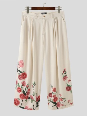Men's Floral Print Wide Leg Trousers