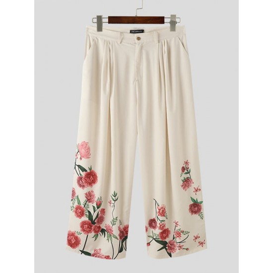 Men's Floral Print Wide Leg Trousers