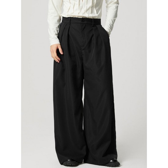 Men's Solid Color Loose Fit High Waist Trousers