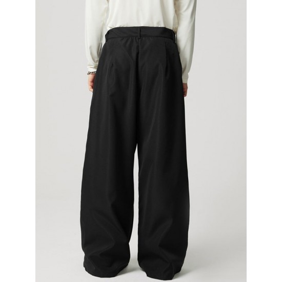 Men's Solid Color Loose Fit High Waist Trousers