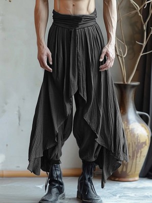 Men's Deconstructed Solid Color Layered Trousers
