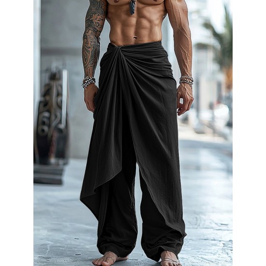 Men's Ruched Layered Design Casual Trousers