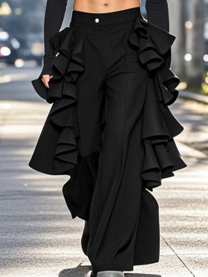 Men's Solid Color Ruffled Double-Layer Trousers
