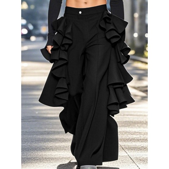 Men's Solid Color Ruffled Double-Layer Trousers