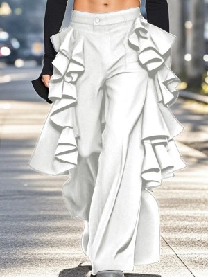 Men's Solid Color Ruffled Double-Layer Trousers