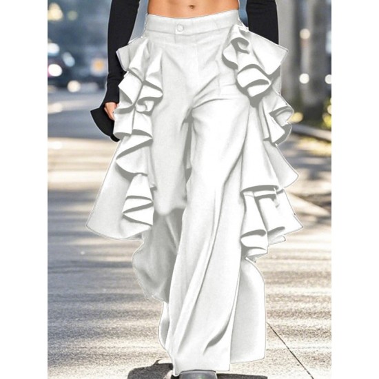 Men's Solid Color Ruffled Double-Layer Trousers