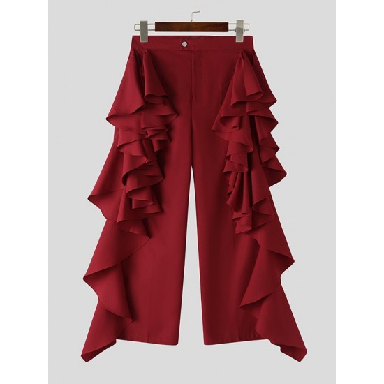Men's Solid Color Ruffled Double-Layer Trousers