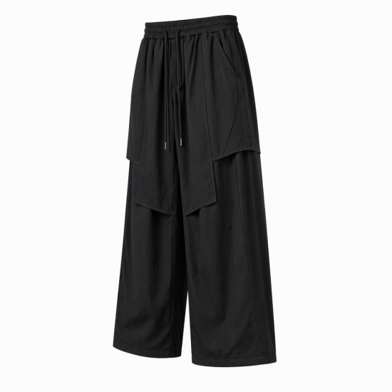 Men's Solid Color Layered Wide-Leg Long Trousers