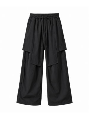 Men's Solid Color Layered Wide-Leg Long Trousers