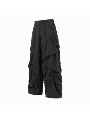 Men's Solid Color Asymmetrical Textured Ruched Trousers