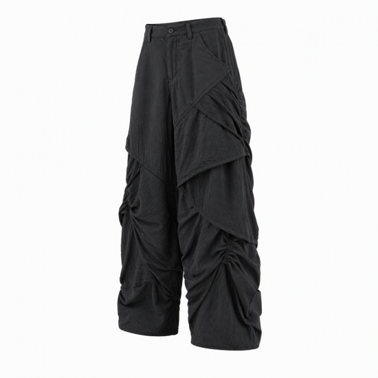Men's Solid Color Asymmetrical Textured Ruched Trousers