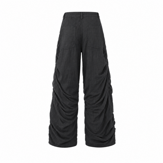 Men's Solid Color Asymmetrical Textured Ruched Trousers