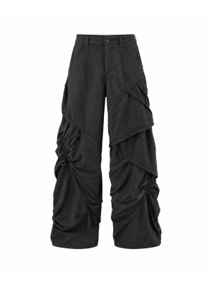 Men's Solid Color Asymmetrical Textured Ruched Trousers