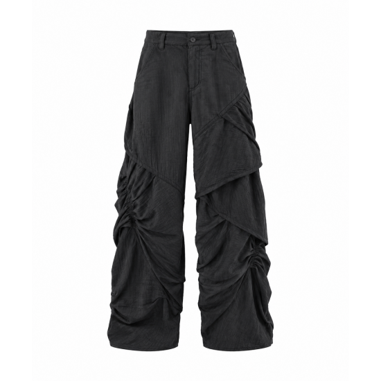 Men's Solid Color Asymmetrical Textured Ruched Trousers