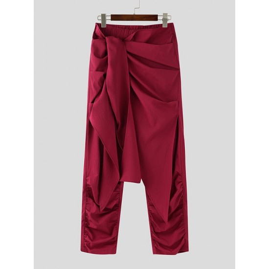 Men's Solid Color Irregular Pleated Long Trousers