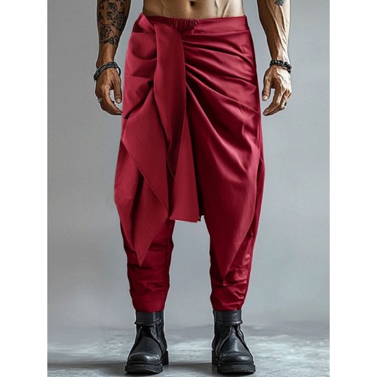 Men's Solid Color Irregular Pleated Long Trousers