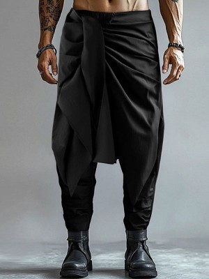 Men's Solid Color Irregular Pleated Long Trousers