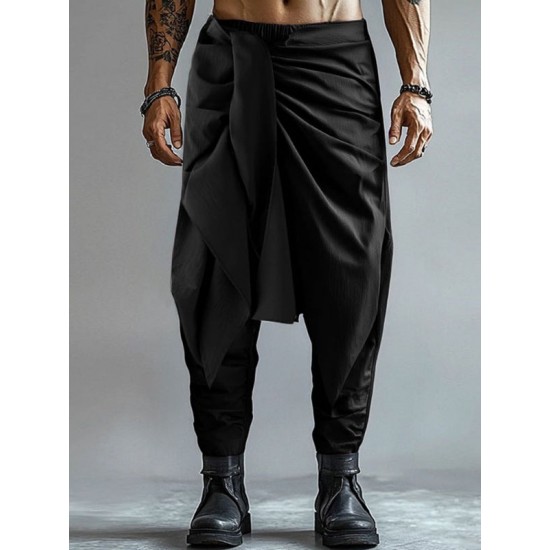Men's Solid Color Irregular Pleated Long Trousers