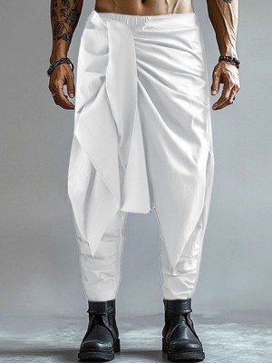 Men's Solid Color Irregular Pleated Long Trousers