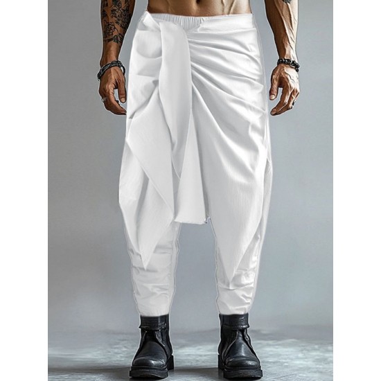 Men's Solid Color Irregular Pleated Long Trousers
