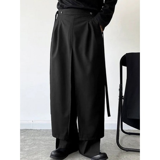 Men's Faux Two-Piece Design Loose-Fit Trousers