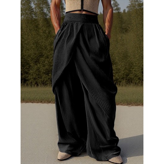 Men's Solid Color Asymmetric Ruched Trousers