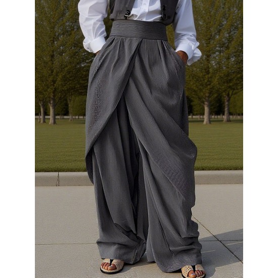 Men's Solid Color Asymmetric Ruched Trousers