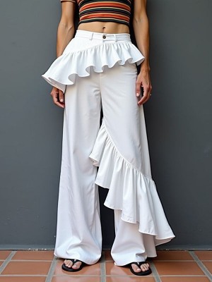 Men's Ruffle Trim Design Casual Trousers