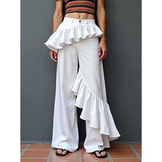 Men's Ruffle Trim Design Casual Trousers