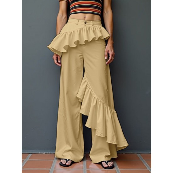 Men's Ruffle Trim Design Casual Trousers