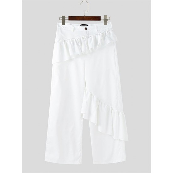 Men's Ruffle Trim Design Casual Trousers