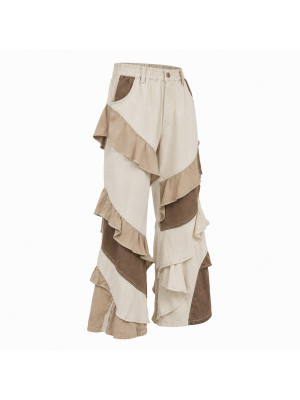 Men's Ruffle Trim Patchwork Casual Trousers