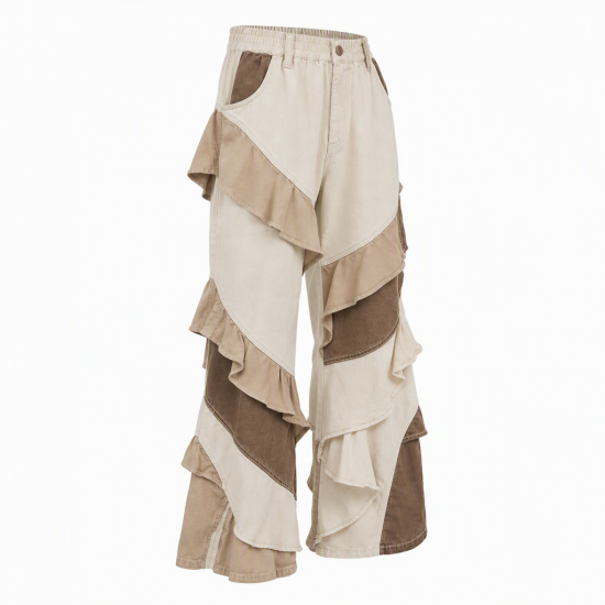 Men's Ruffle Trim Patchwork Casual Trousers